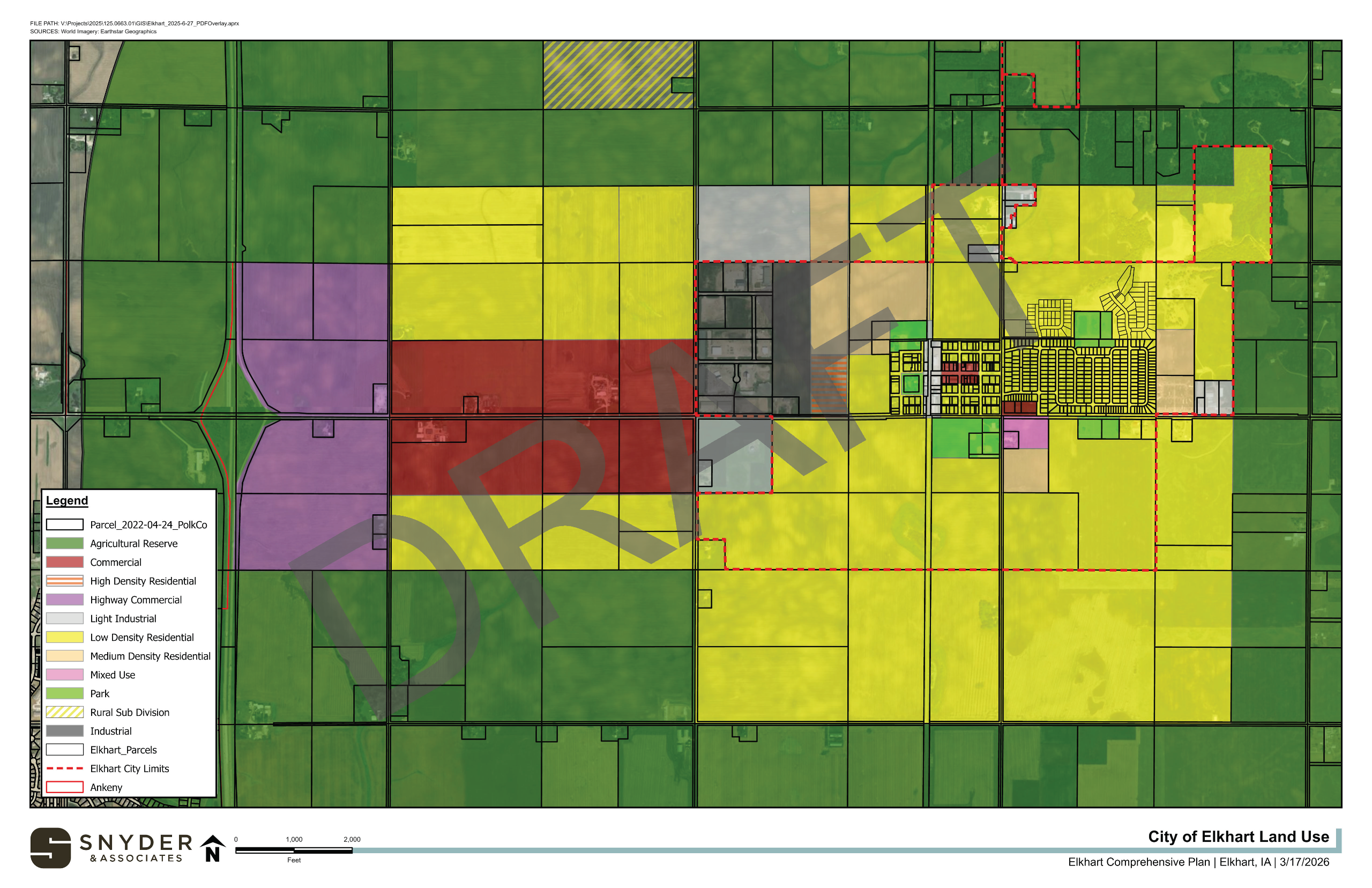 Map of the City of Elkhart showing future land use designations.